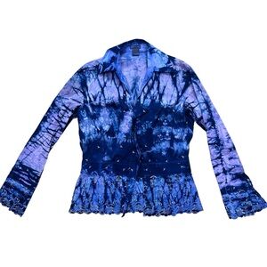 Blue & Purple Hand Tie-Dyed Long Sleeve Blouse